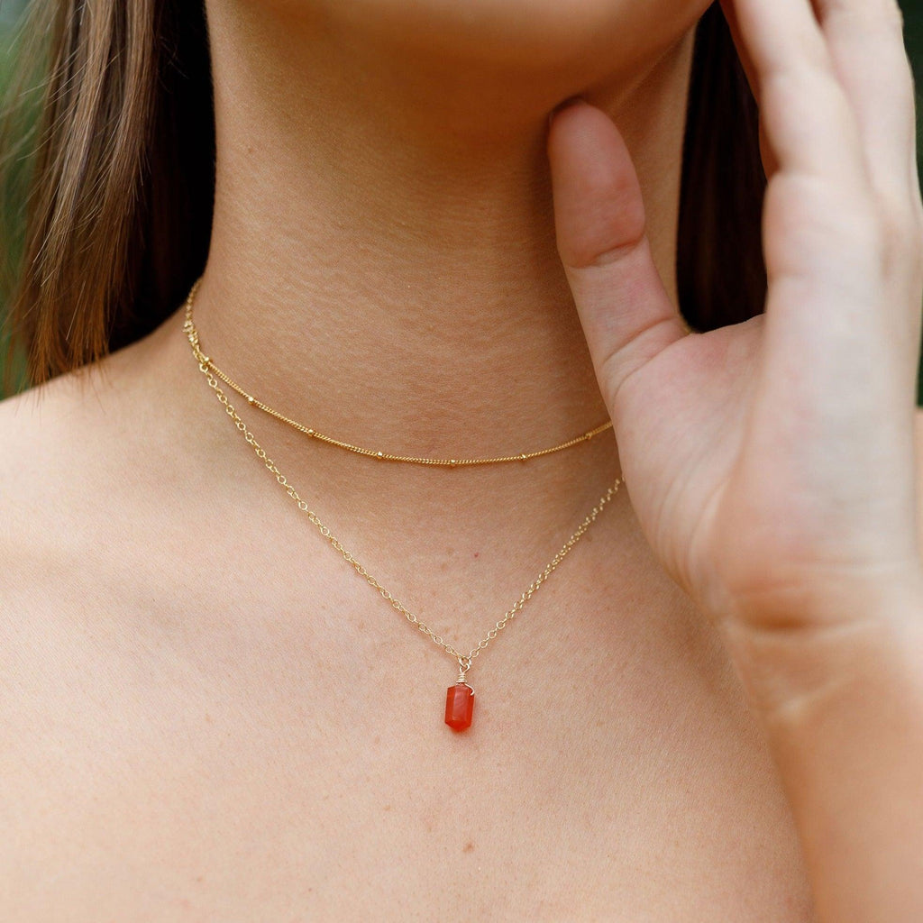 Carnelian Double Terminated Crystal Chain Layered Choker Necklace - Carnelian Double Terminated Crystal Chain Layered Choker Necklace - Sterling Silver - Luna Tide Handmade Crystal Jewellery