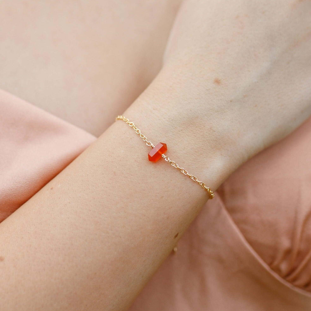 Carnelian Double Terminated Mini Crystal Point Bracelet - Carnelian Double Terminated Mini Crystal Point Bracelet - 14k Gold Fill - Luna Tide Handmade Crystal Jewellery