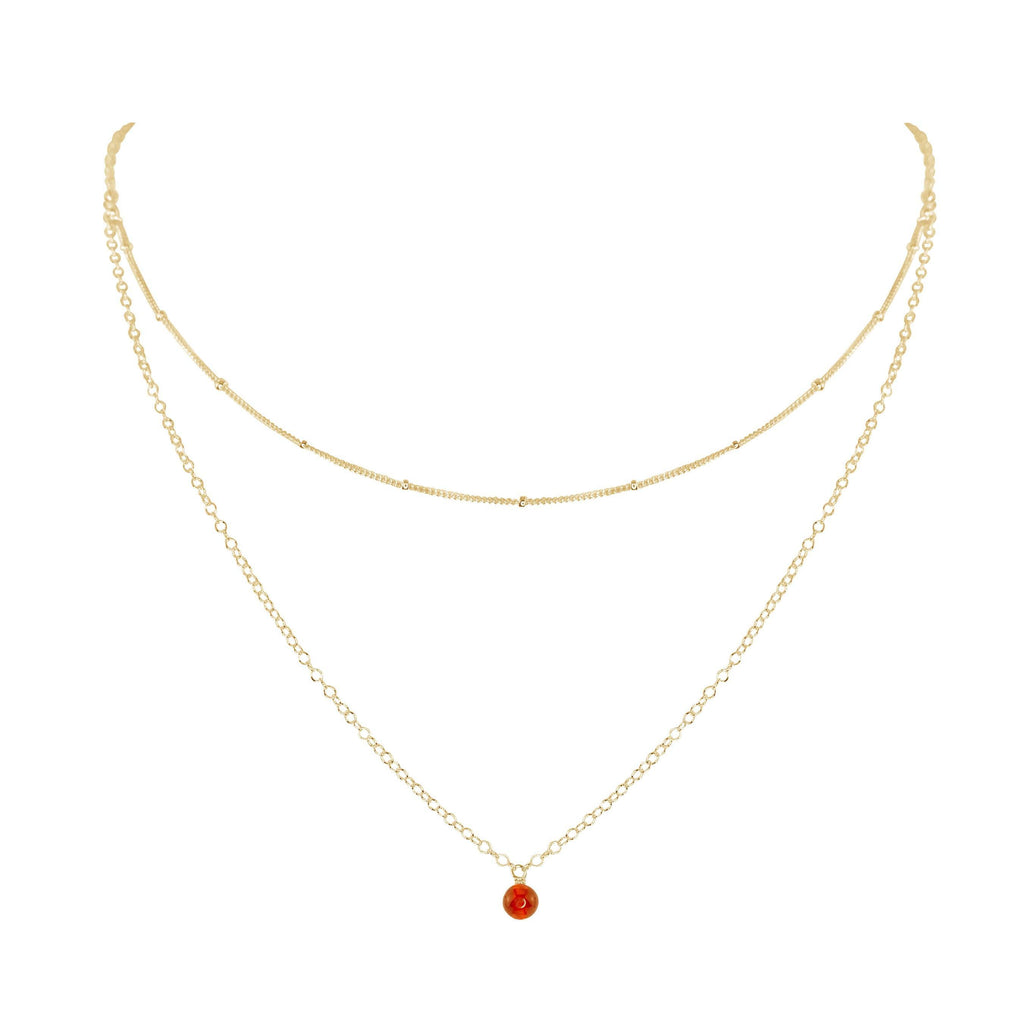 Carnelian Gemstone Chain Layered Choker Necklace - Carnelian Gemstone Chain Layered Choker Necklace - 14k Gold Fill - Luna Tide Handmade Crystal Jewellery