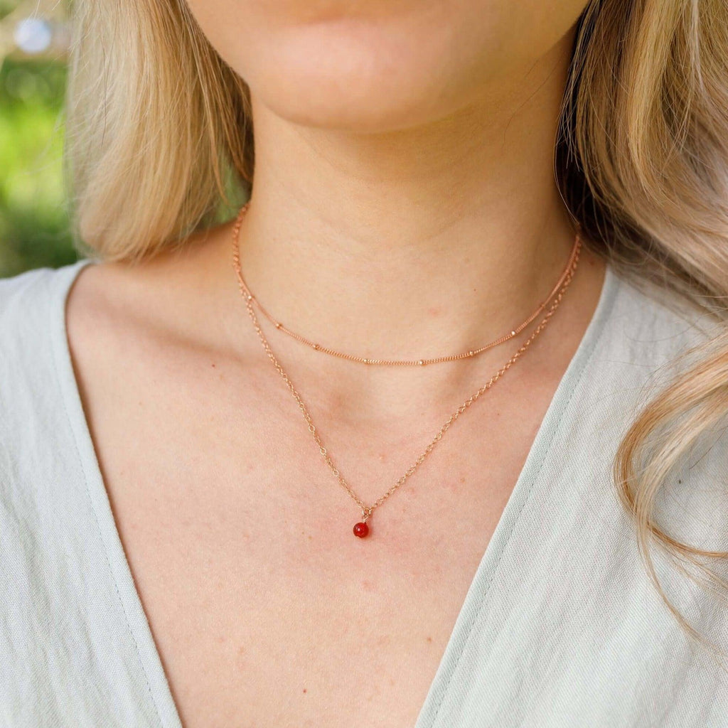 Carnelian Gemstone Chain Layered Choker Necklace - Carnelian Gemstone Chain Layered Choker Necklace - 14k Gold Fill - Luna Tide Handmade Crystal Jewellery