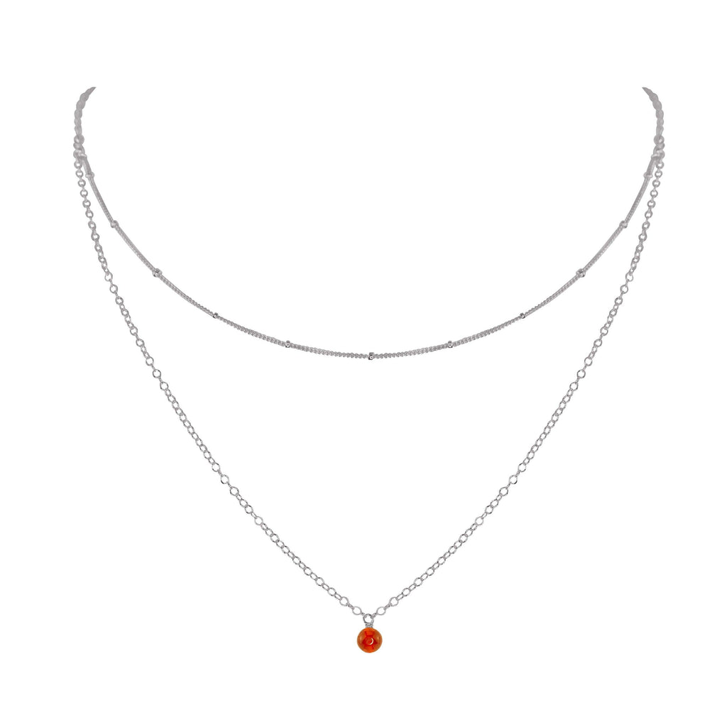 Carnelian Gemstone Chain Layered Choker Necklace - Carnelian Gemstone Chain Layered Choker Necklace - Stainless Steel - Luna Tide Handmade Crystal Jewellery