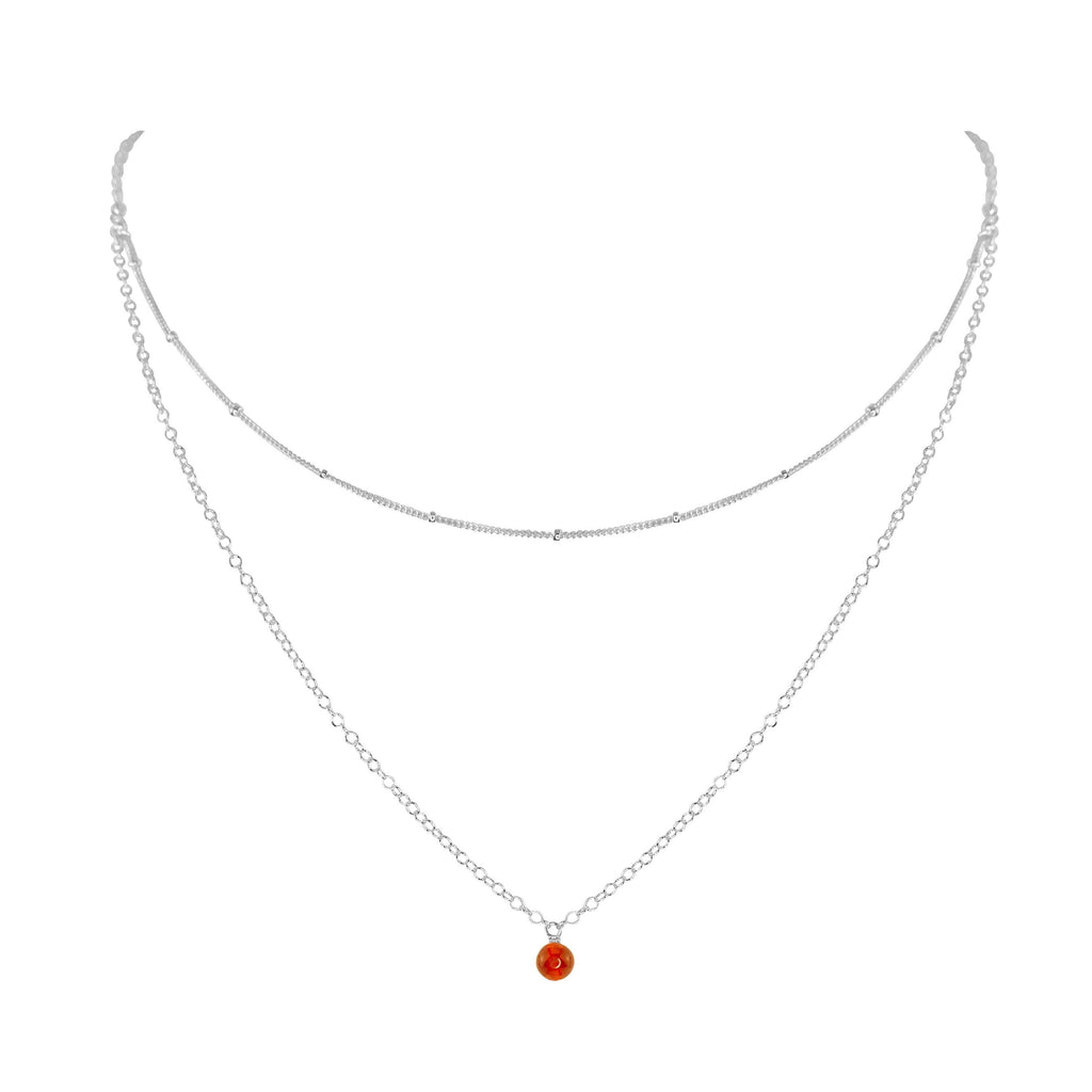 Carnelian Gemstone Chain Layered Choker Necklace - Carnelian Gemstone Chain Layered Choker Necklace - Sterling Silver - Luna Tide Handmade Crystal Jewellery