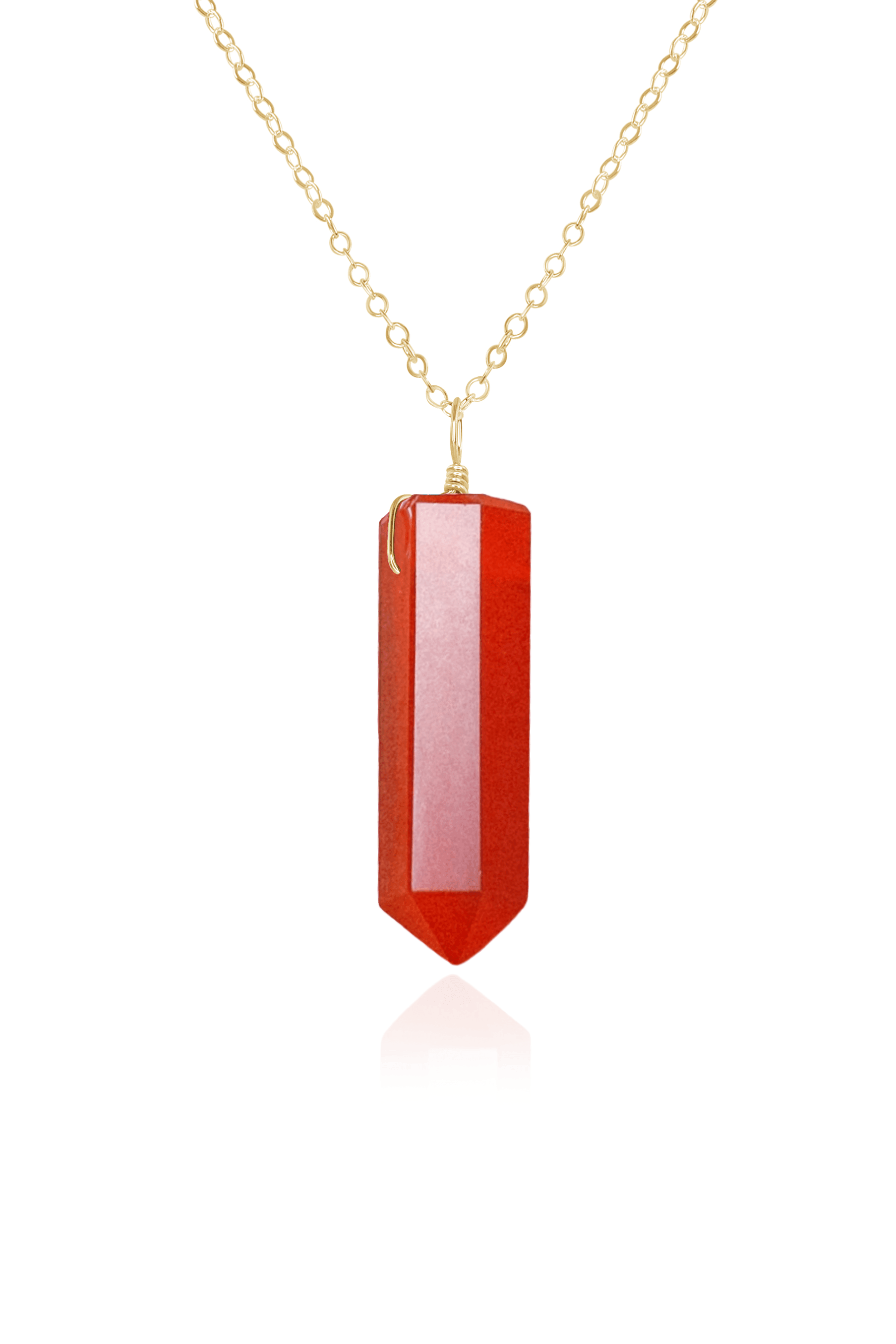 Carnelian Gemstone Generator Tower Point Pendant Necklace - Carnelian Gemstone Generator Tower Point Pendant Necklace - 14k Gold Fill / Cable - Luna Tide Handmade Crystal Jewellery