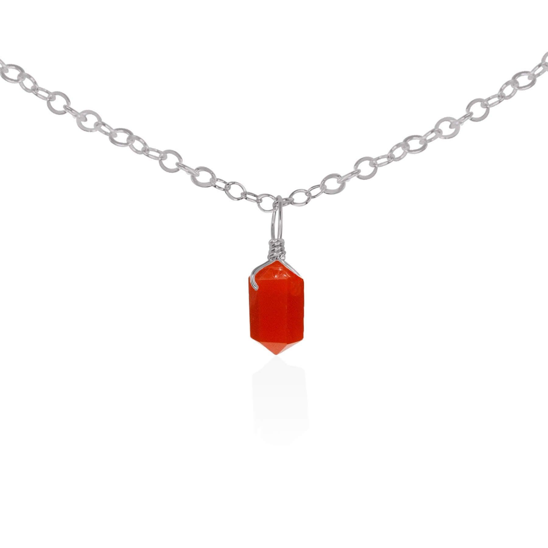 Carnelian Mini Double Terminated Crystal Point Pendant Choker Necklace - Carnelian Mini Double Terminated Crystal Point Pendant Choker Necklace - Stainless Steel / Cable - Luna Tide Handmade Crystal Jewellery