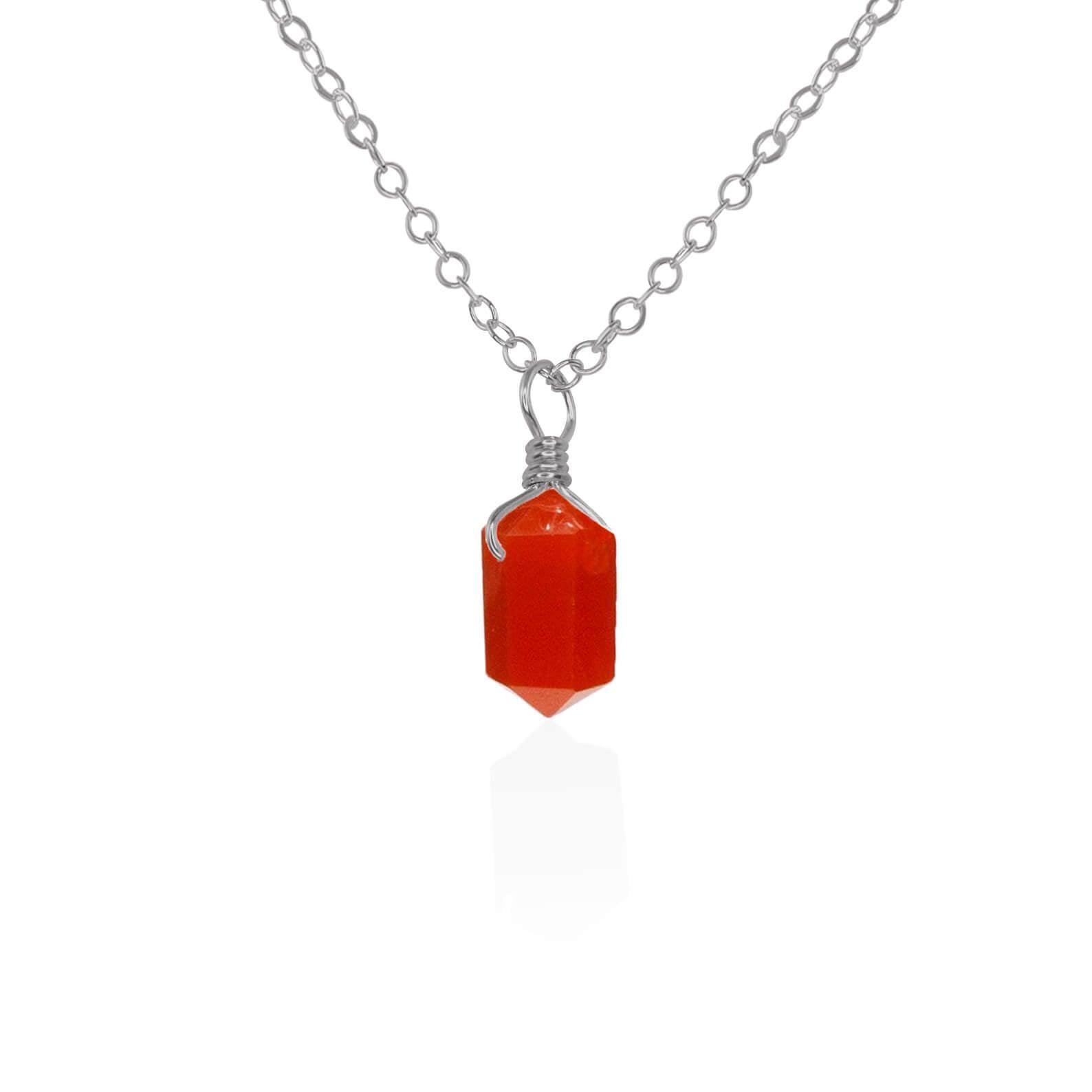 Carnelian Mini Double Terminated Crystal Point Pendant Necklace - Carnelian Mini Double Terminated Crystal Point Pendant Necklace - Stainless Steel / Cable - Luna Tide Handmade Crystal Jewellery