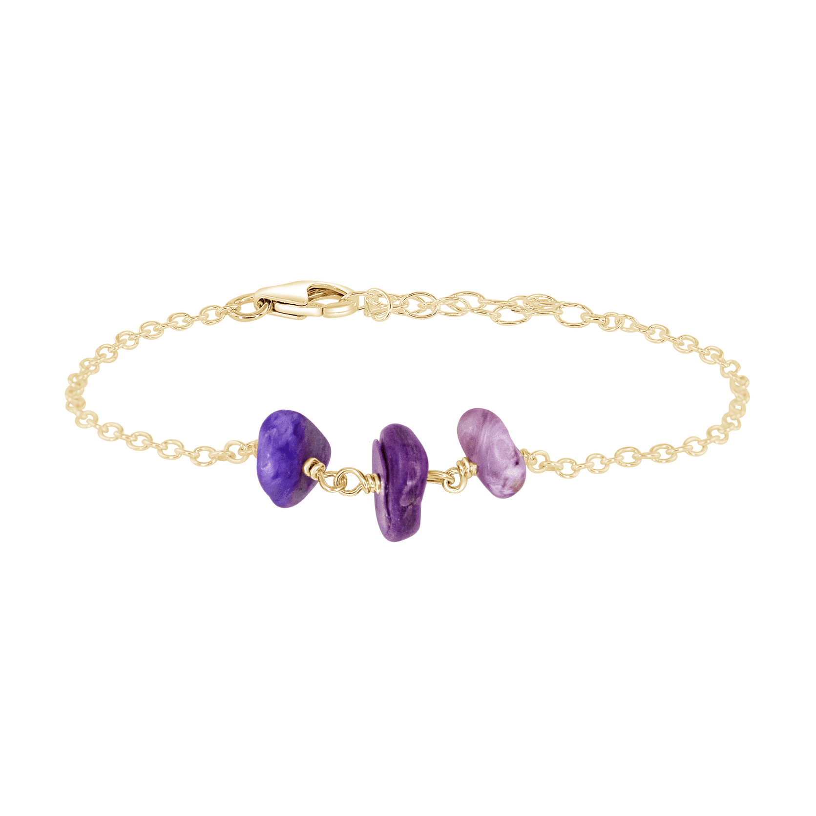 Charoite Beaded Chain Bracelet - Charoite Beaded Chain Bracelet - 14k Gold Fill - Luna Tide Handmade Crystal Jewellery