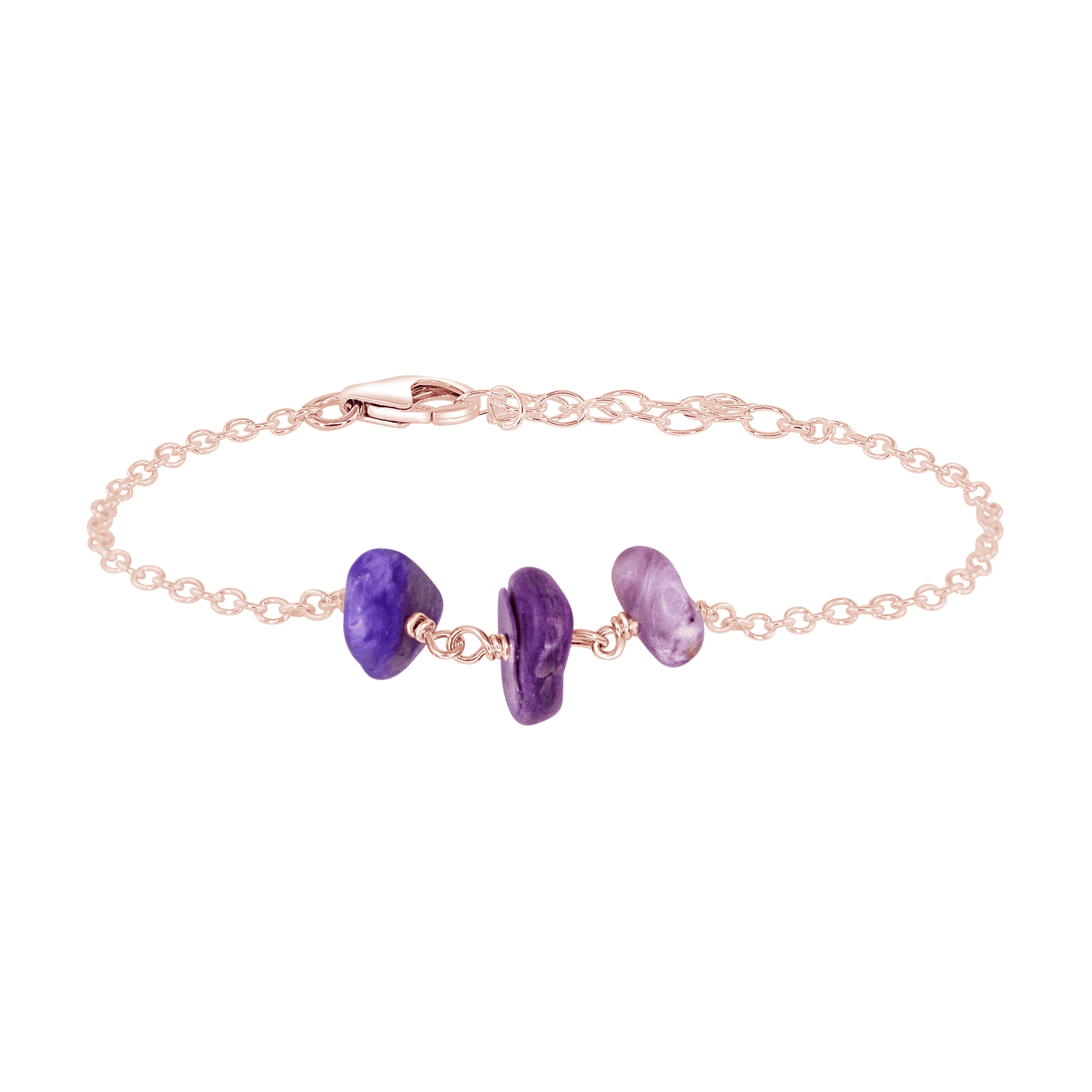Charoite Beaded Chain Bracelet - Charoite Beaded Chain Bracelet - 14k Rose Gold Fill - Luna Tide Handmade Crystal Jewellery