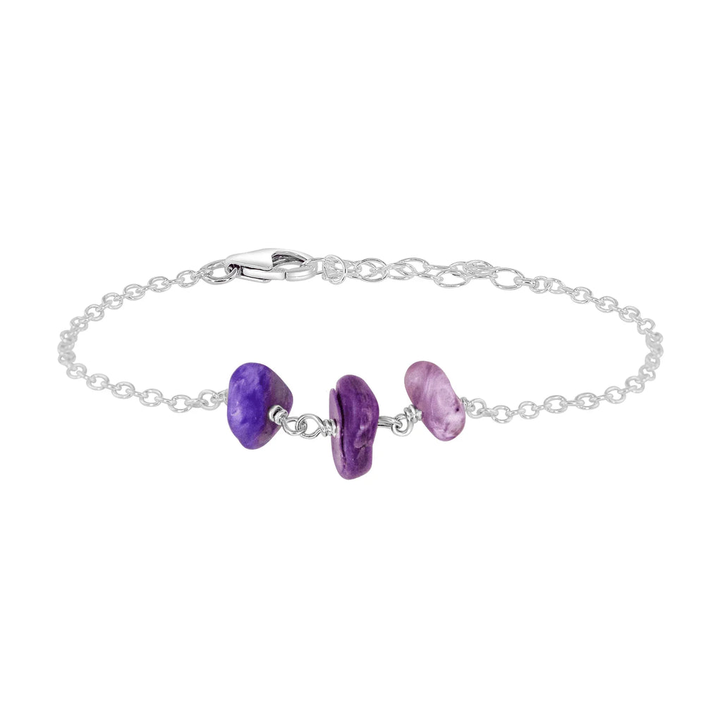 Charoite Beaded Chain Bracelet - Charoite Beaded Chain Bracelet - Sterling Silver - Luna Tide Handmade Crystal Jewellery