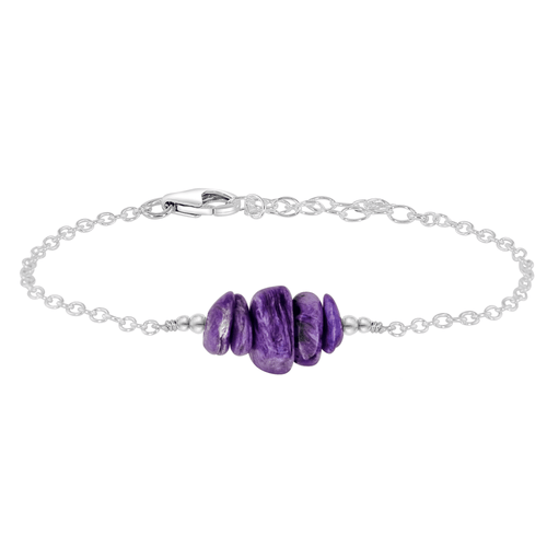 Charoite Chip Bead Bar Bracelet - Charoite Chip Bead Bar Bracelet - Sterling Silver - Luna Tide Handmade Crystal Jewellery