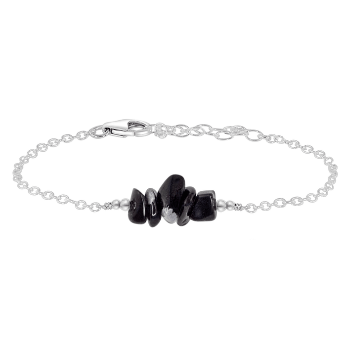 Chip Bead Bar Bracelet - Obsidian - Sterling Silver - Luna Tide Handmade Jewellery