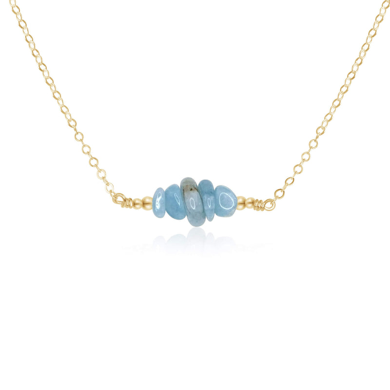 Chip Bead Bar Necklace - Aquamarine - 14K Gold Fill - Luna Tide Handmade Jewellery