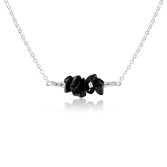 Chip Bead Bar Necklace - Black Onyx - Sterling Silver - Luna Tide Handmade Jewellery