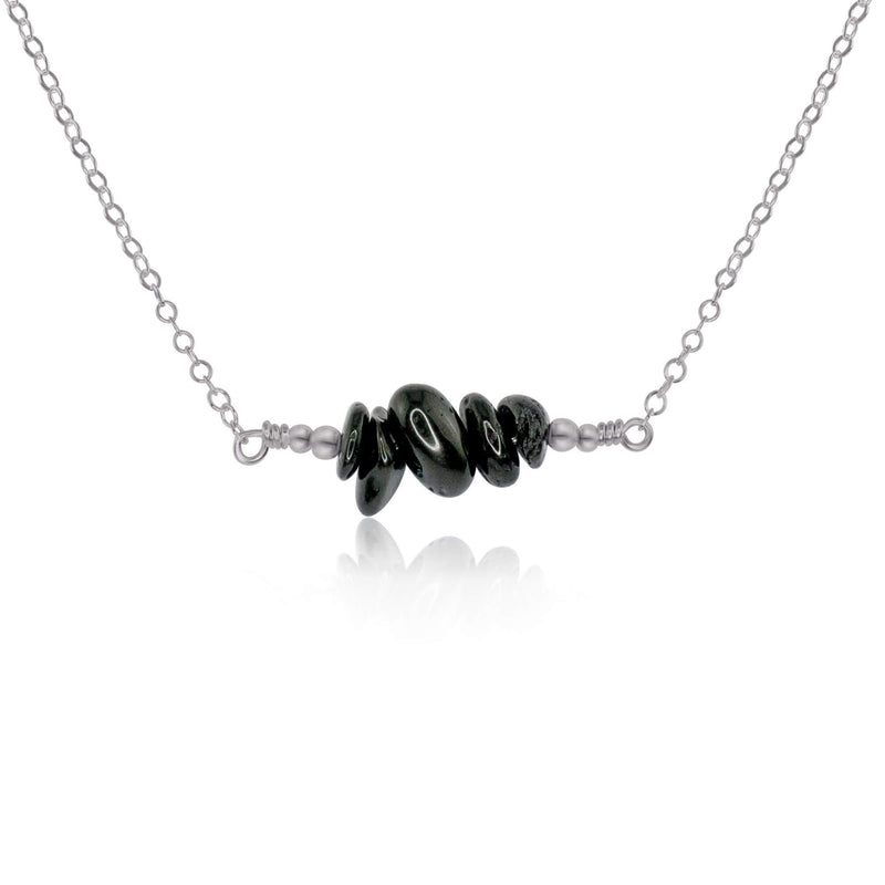 Chip Bead Bar Necklace - Black Tourmaline - Stainless Steel - Luna Tide Handmade Jewellery