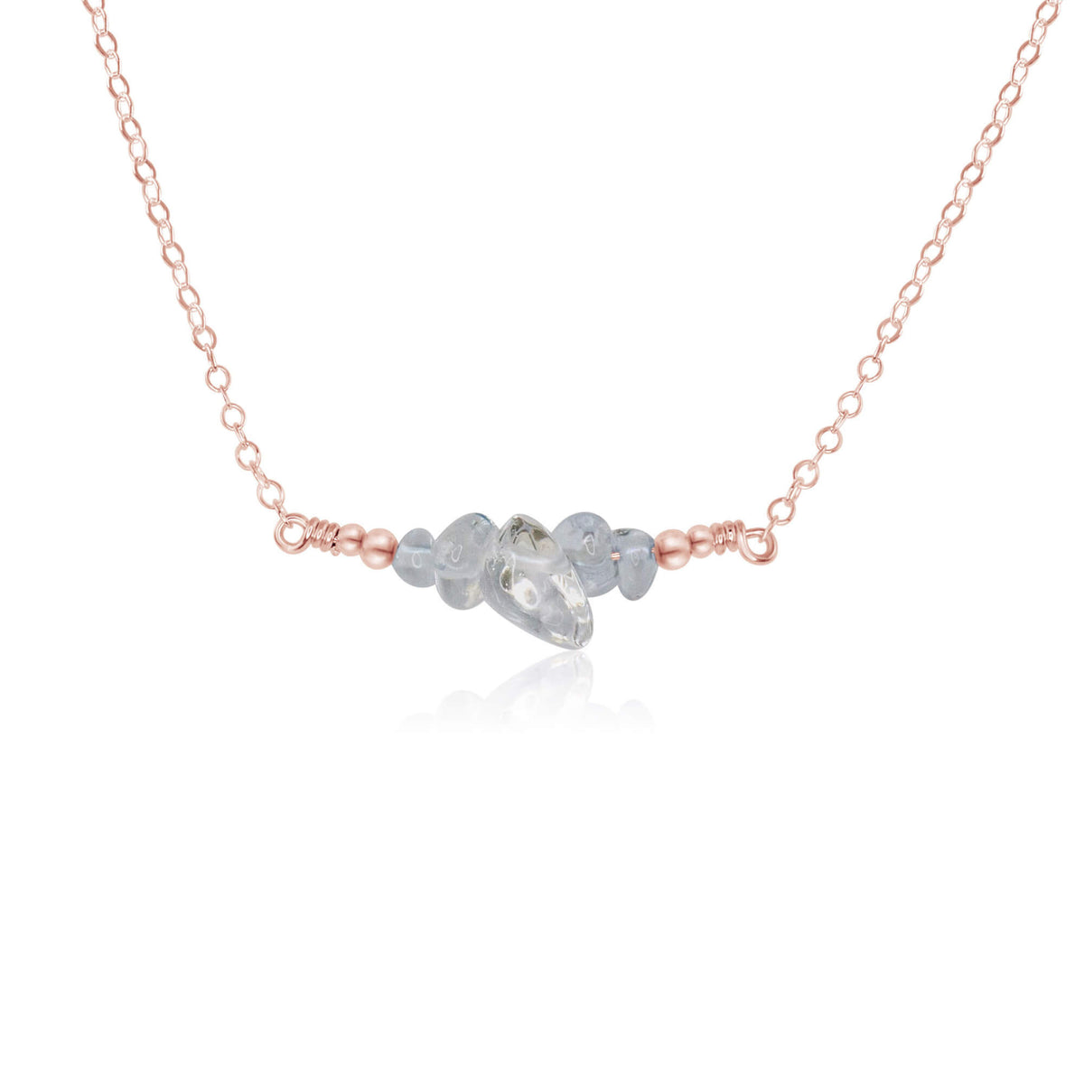 Chip Bead Bar Necklace - Crystal Quartz - 14K Rose Gold Fill - Luna Tide Handmade Jewellery