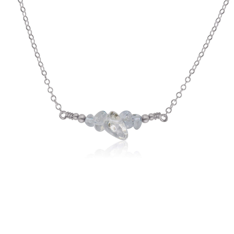 Chip Bead Bar Necklace - Crystal Quartz - Stainless Steel - Luna Tide Handmade Jewellery
