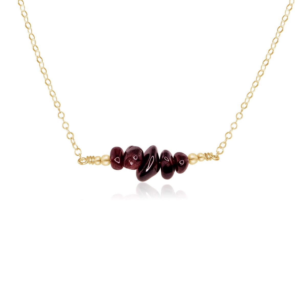 Chip Bead Bar Necklace - Garnet - 14K Gold Fill - Luna Tide Handmade Jewellery