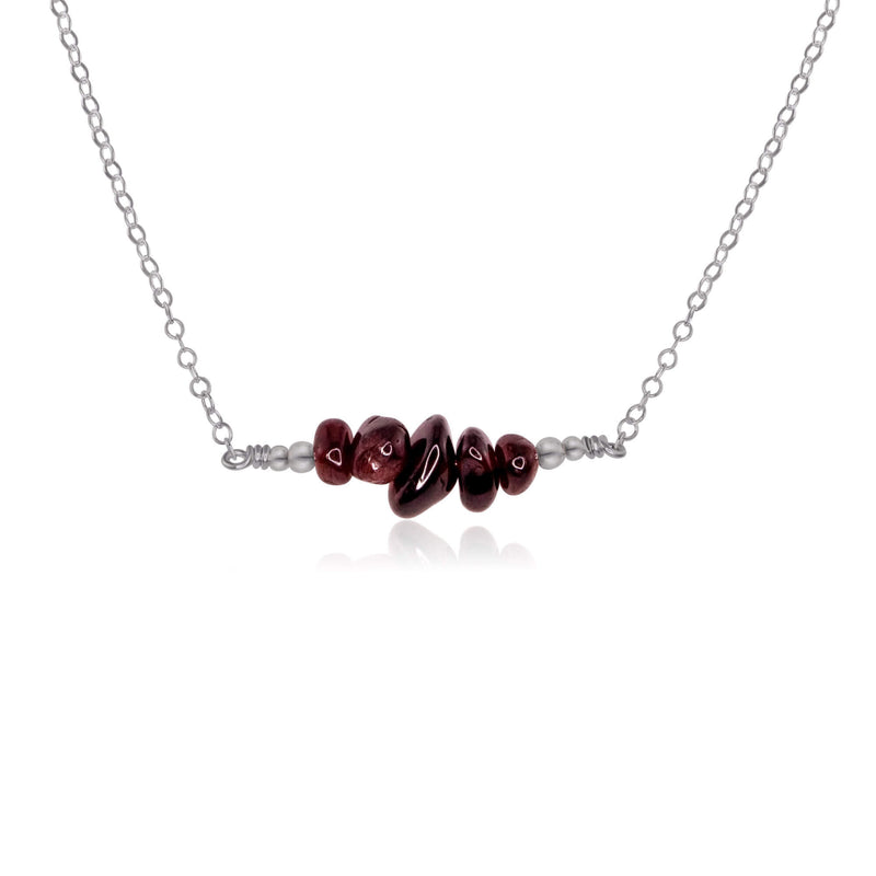 Chip Bead Bar Necklace - Garnet - Stainless Steel - Luna Tide Handmade Jewellery