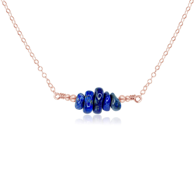 Chip Bead Bar Necklace - Lapis Lazuli - 14K Rose Gold Fill - Luna Tide Handmade Jewellery