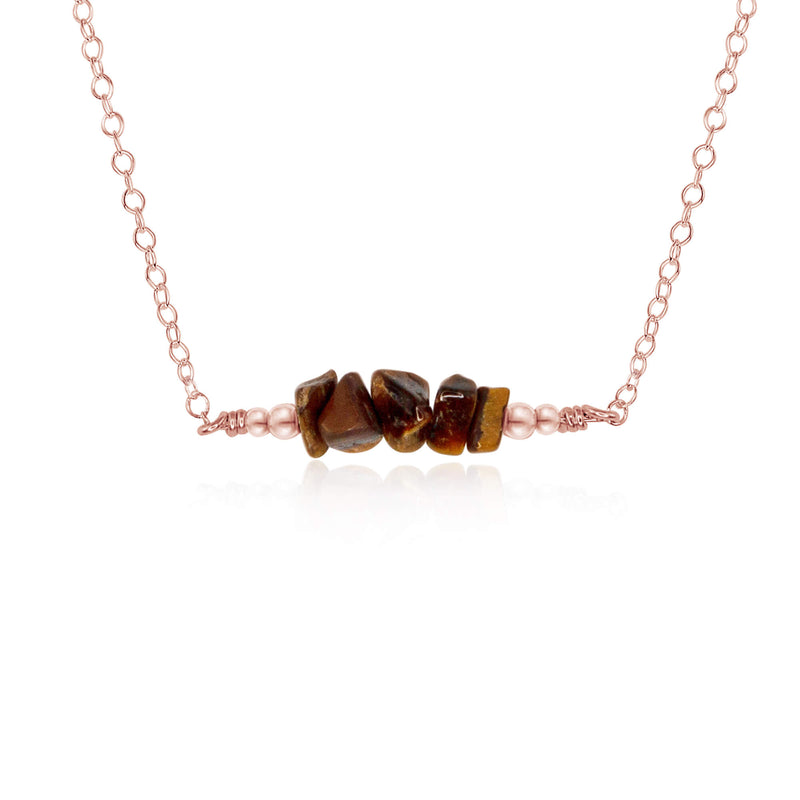 Chip Bead Bar Necklace - Tigers Eye - 14K Rose Gold Fill - Luna Tide Handmade Jewellery