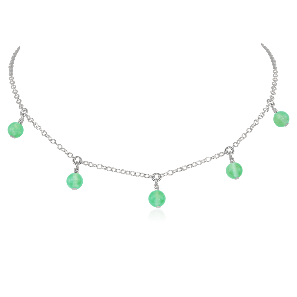 Chrysoprase Bead Drop Choker - Chrysoprase Bead Drop Choker - Sterling Silver - Luna Tide Handmade Crystal Jewellery