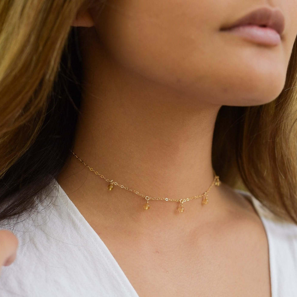Citrine Bead Drop Choker - Citrine Bead Drop Choker - 14k Gold Fill - Luna Tide Handmade Crystal Jewellery