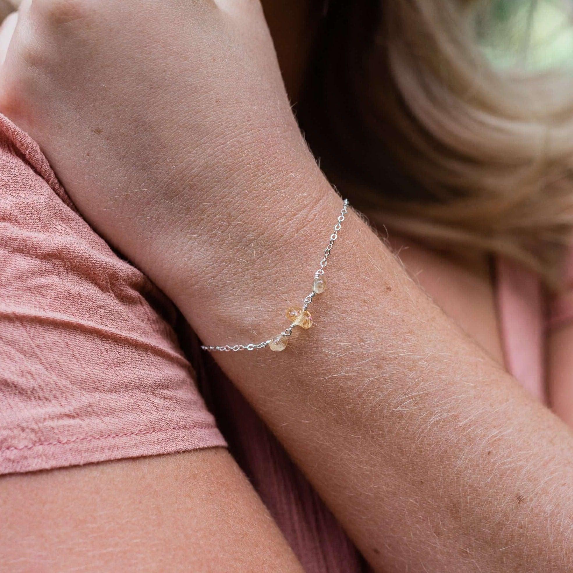 Citrine Beaded Chain Bracelet - Citrine Beaded Chain Bracelet - 14k Gold Fill - Luna Tide Handmade Crystal Jewellery