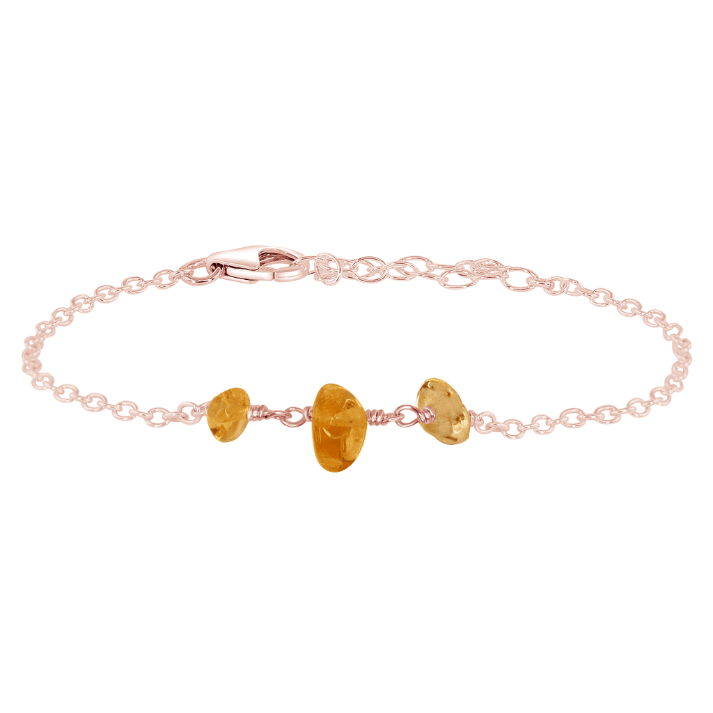 Citrine Beaded Chain Bracelet - Citrine Beaded Chain Bracelet - 14k Rose Gold Fill - Luna Tide Handmade Crystal Jewellery