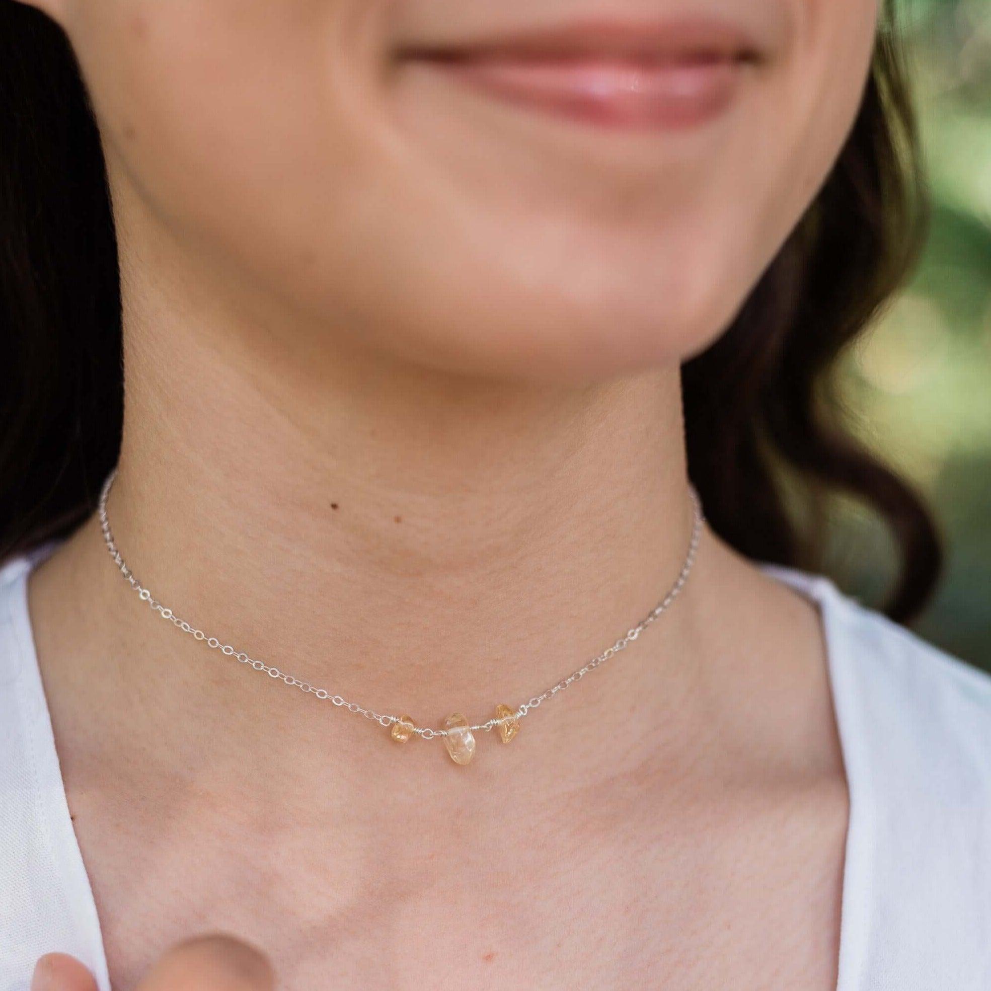 Citrine Beaded Chain Choker Necklace - Citrine Beaded Chain Choker Necklace - 14k Gold Fill - Luna Tide Handmade Crystal Jewellery