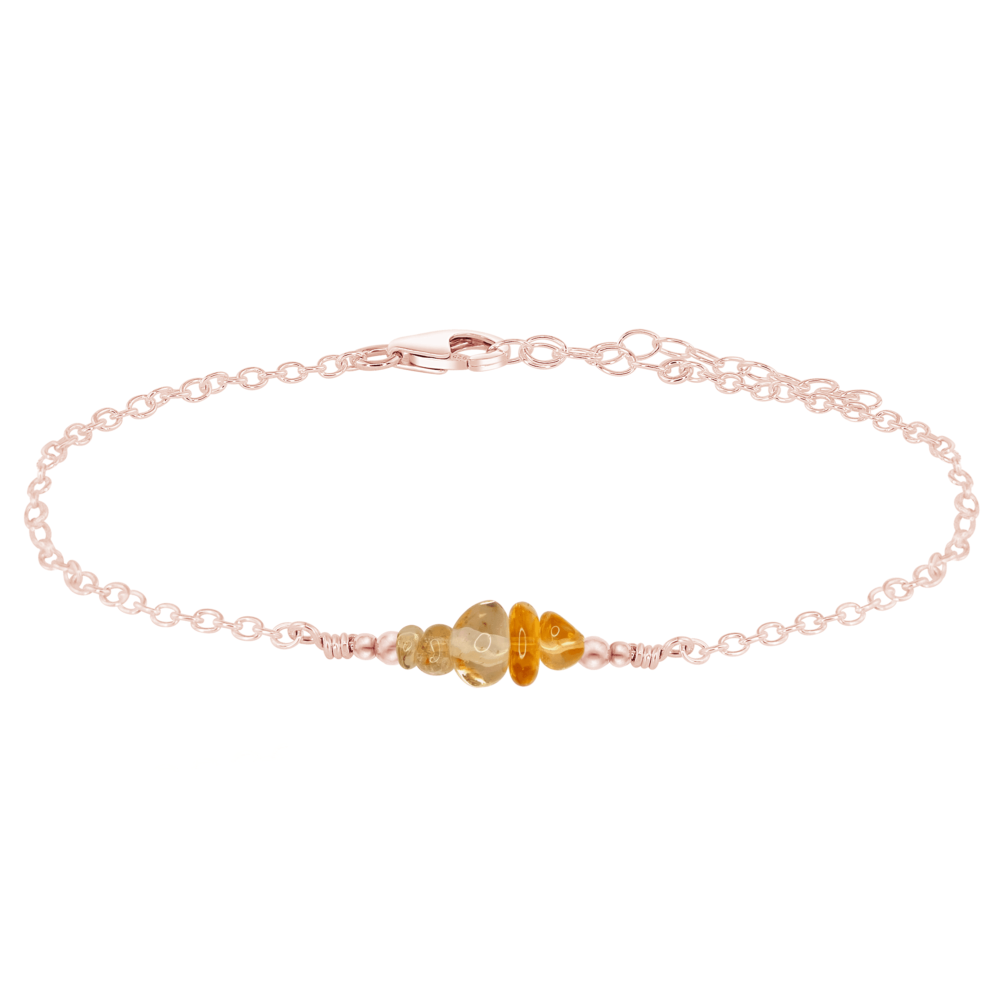 Citrine Chip Bead Bar Anklet - Citrine Chip Bead Bar Anklet - 14k Rose Gold Fill - Luna Tide Handmade Crystal Jewellery