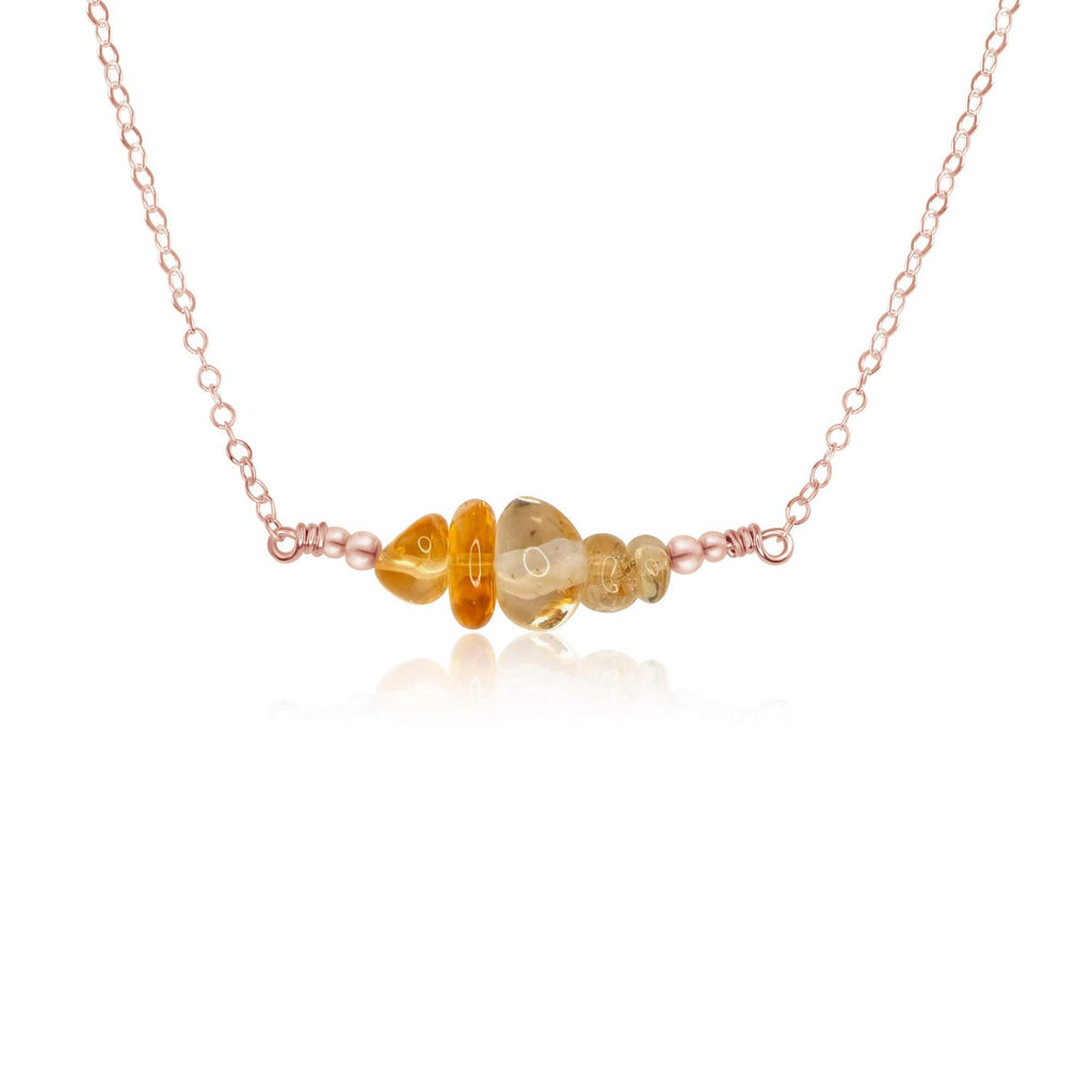 Citrine Chip Bead Bar Necklace - Citrine Chip Bead Bar Necklace - 14k Rose Gold Fill - Luna Tide Handmade Crystal Jewellery