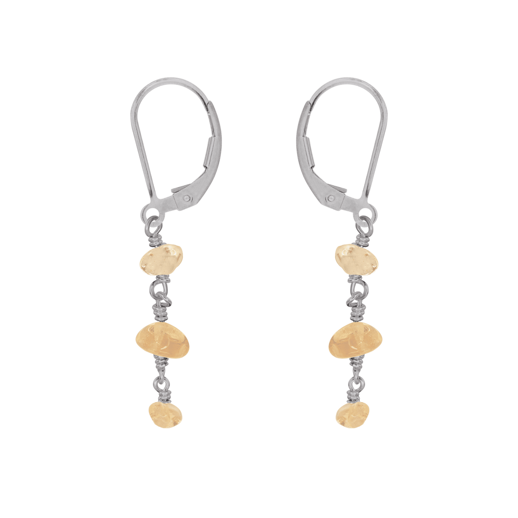 Citrine Crystal Beaded Chain Dangle Leverback Earrings - Citrine Crystal Beaded Chain Dangle Leverback Earrings - Stainless Steel - Luna Tide Handmade Crystal Jewellery