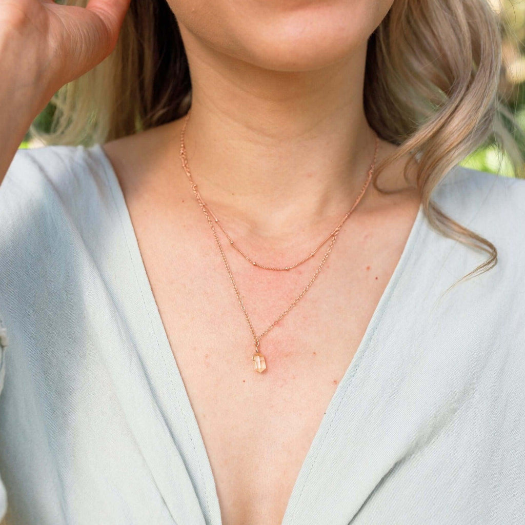 Citrine Double Terminated Crystal Chain Layered Choker Necklace - Citrine Double Terminated Crystal Chain Layered Choker Necklace - 14k Gold Fill - Luna Tide Handmade Crystal Jewellery