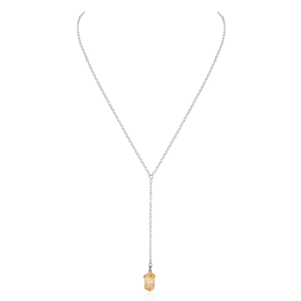 Citrine Double Terminated Mini Crystal Point Lariat Necklace - Citrine Double Terminated Mini Crystal Point Lariat Necklace - Sterling Silver - Luna Tide Handmade Crystal Jewellery