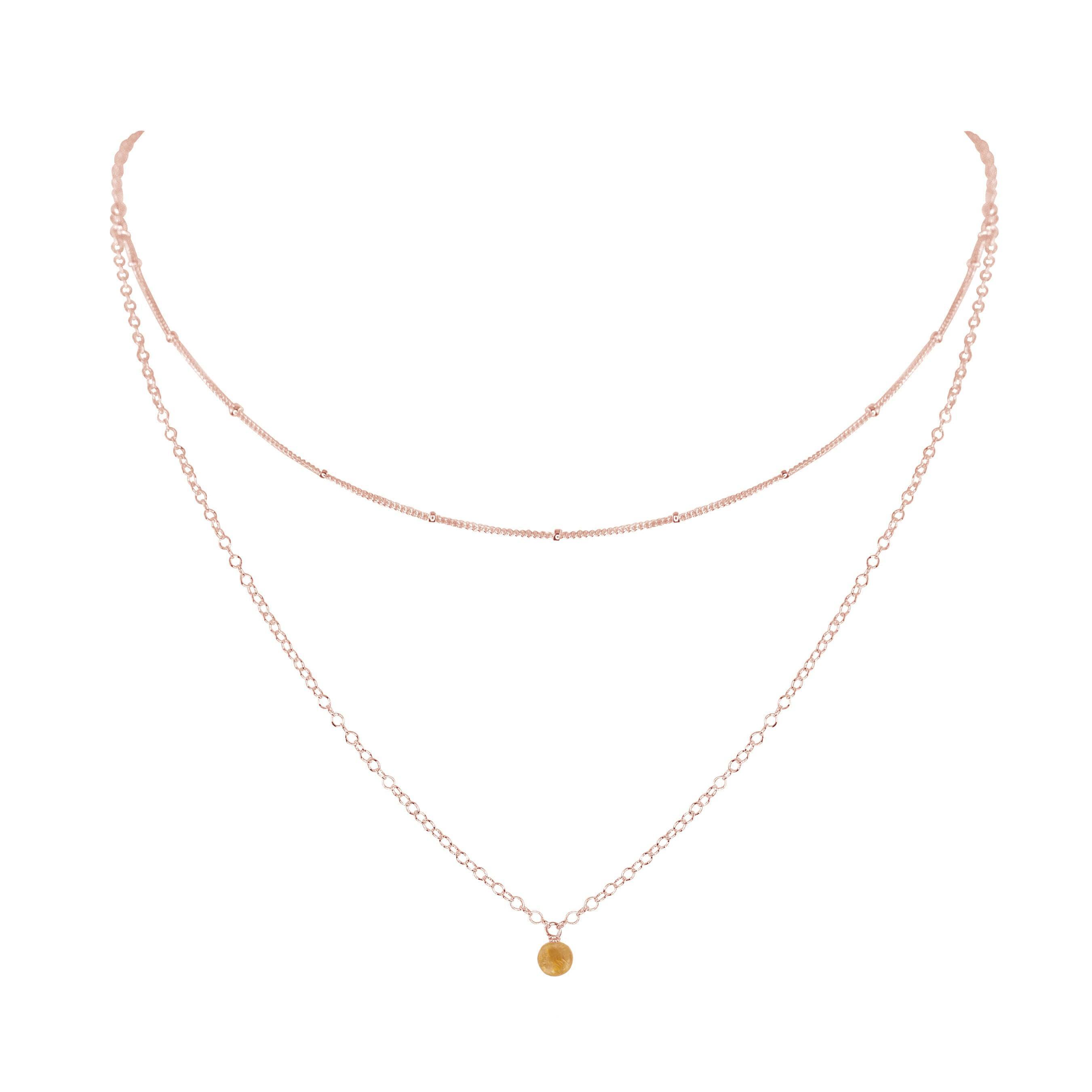 Citrine Gemstone Chain Layered Choker Necklace - Citrine Gemstone Chain Layered Choker Necklace - 14k Rose Gold Fill - Luna Tide Handmade Crystal Jewellery