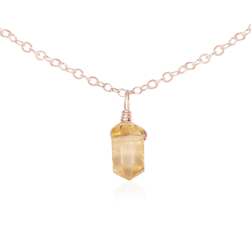 Citrine Mini Double Terminated Crystal Point Pendant Choker Necklace - Citrine Mini Double Terminated Crystal Point Pendant Choker Necklace - 14k Rose Gold Fill / Cable - Luna Tide Handmade Crystal Jewellery