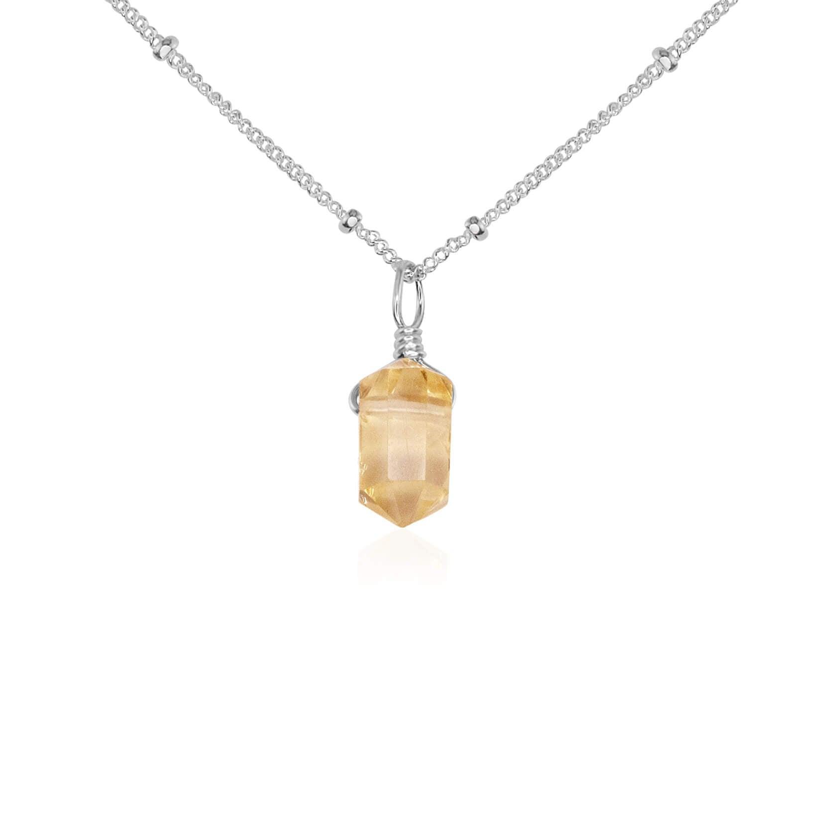 Citrine Mini Double Terminated Crystal Point Pendant Necklace - Citrine Mini Double Terminated Crystal Point Pendant Necklace - Sterling Silver / Satellite - Luna Tide Handmade Crystal Jewellery