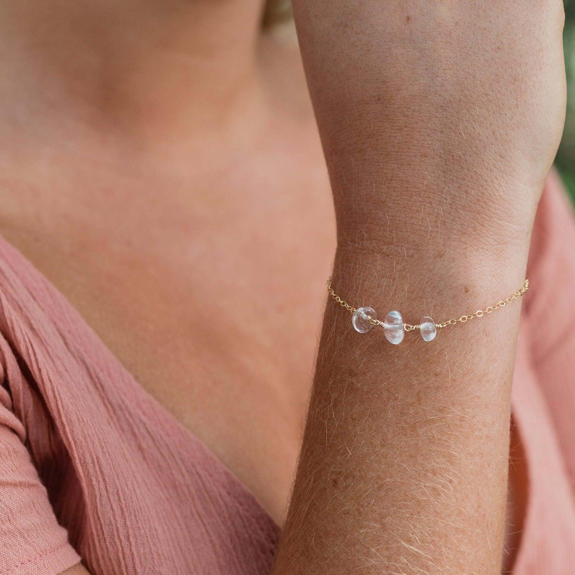 Crystal Quartz Beaded Chain Bracelet - Crystal Quartz Beaded Chain Bracelet - Sterling Silver - Luna Tide Handmade Crystal Jewellery