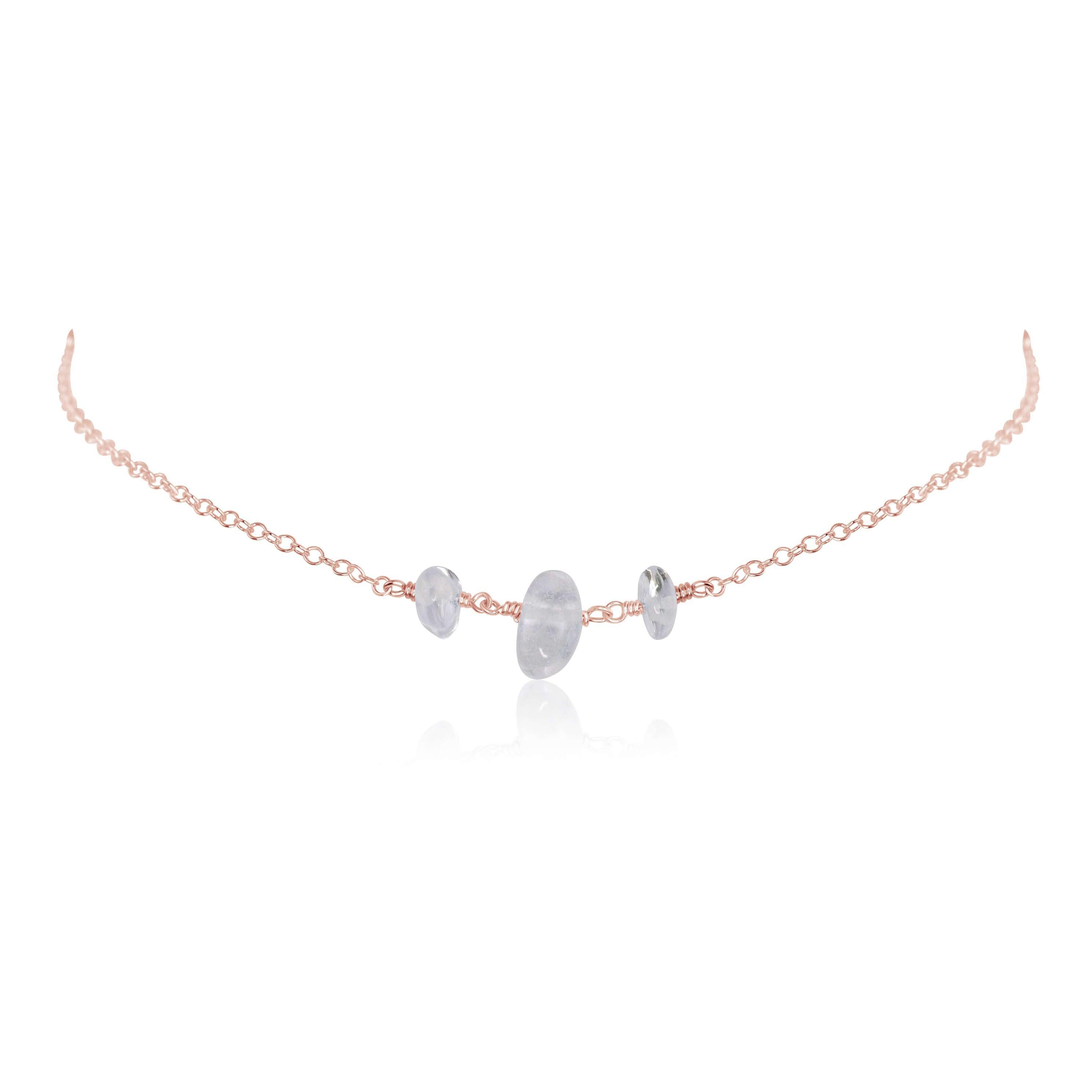 Crystal Quartz Beaded Chain Choker Necklace - Crystal Quartz Beaded Chain Choker Necklace - 14k Rose Gold Fill - Luna Tide Handmade Crystal Jewellery