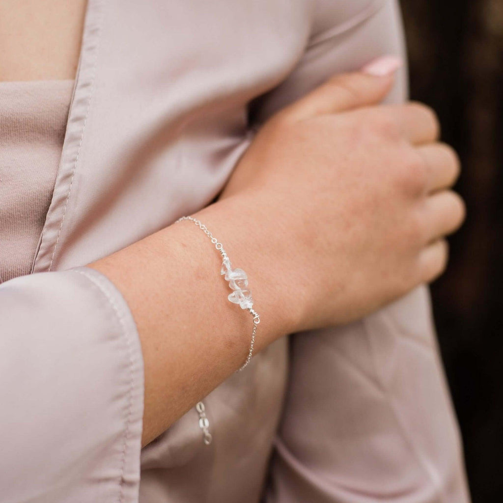 Crystal quartz Chip Bead Bar Bracelet - Crystal quartz Chip Bead Bar Bracelet - 14k Gold Fill - Luna Tide Handmade Crystal Jewellery