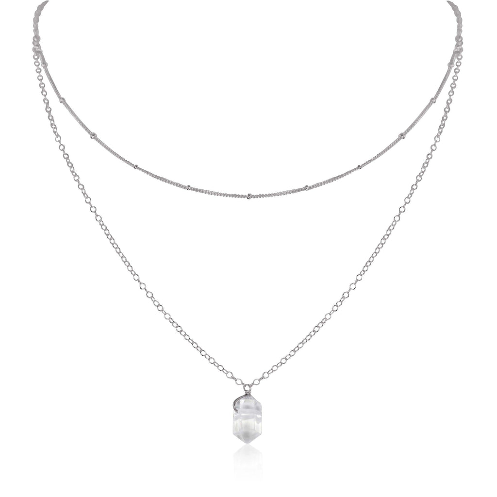 Crystal Quartz Double Terminated Crystal Chain Layered Choker Necklace - Crystal Quartz Double Terminated Crystal Chain Layered Choker Necklace - Stainless Steel - Luna Tide Handmade Crystal Jewellery