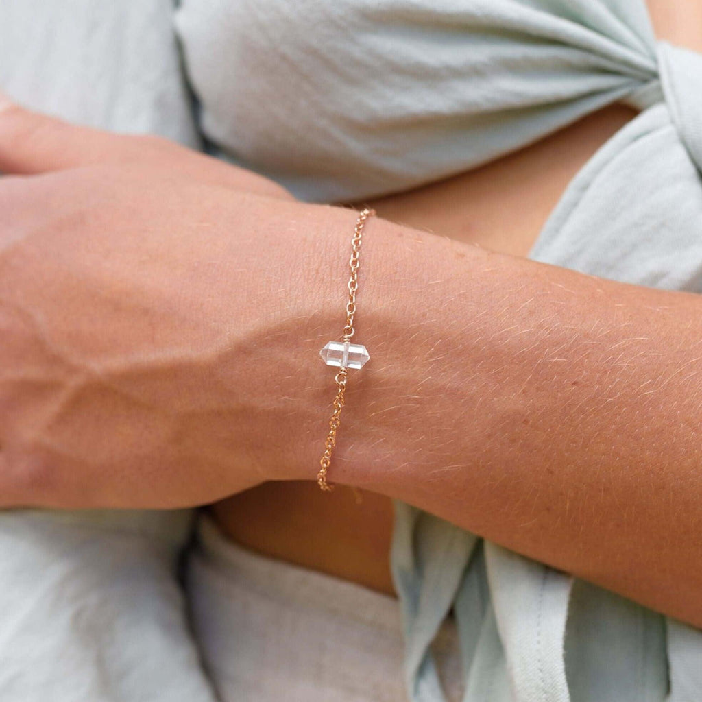 Crystal Quartz Double Terminated Mini Crystal Point Bracelet - Crystal Quartz Double Terminated Mini Crystal Point Bracelet - 14k Gold Fill - Luna Tide Handmade Crystal Jewellery