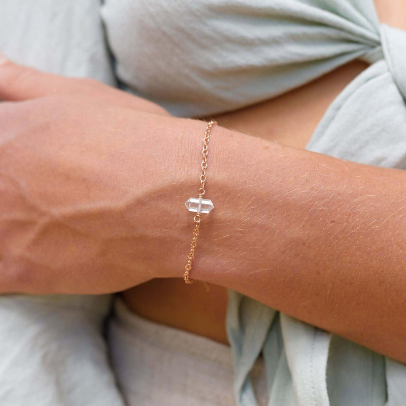 Double Terminated Crystal Bracelet - Crystal Quartz - 14K Rose Gold Fill - Luna Tide Handmade Jewellery