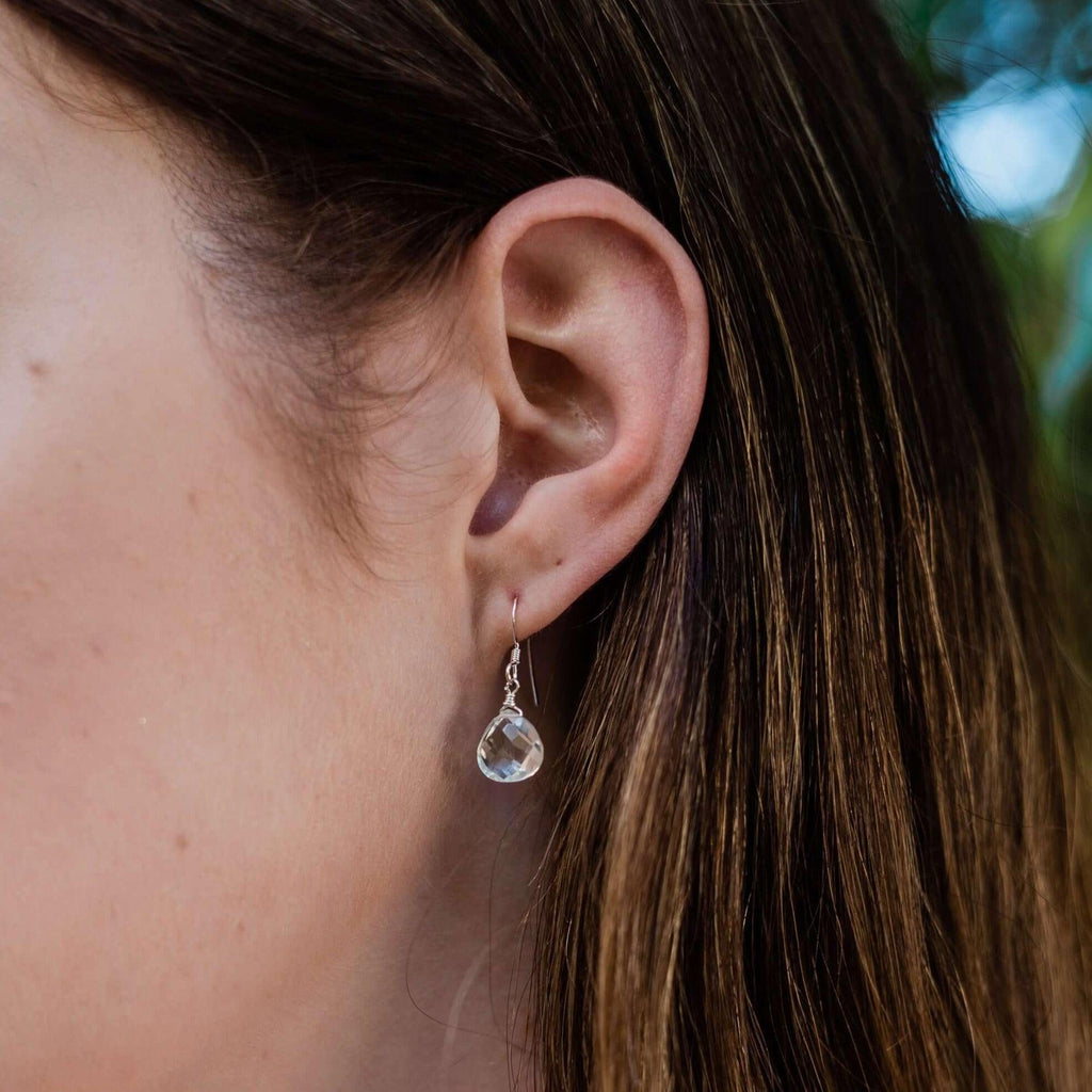 Crystal Quartz Gemstone Teardrop Dangle Earrings - Crystal Quartz Gemstone Teardrop Dangle Earrings - Sterling Silver - Luna Tide Handmade Crystal Jewellery