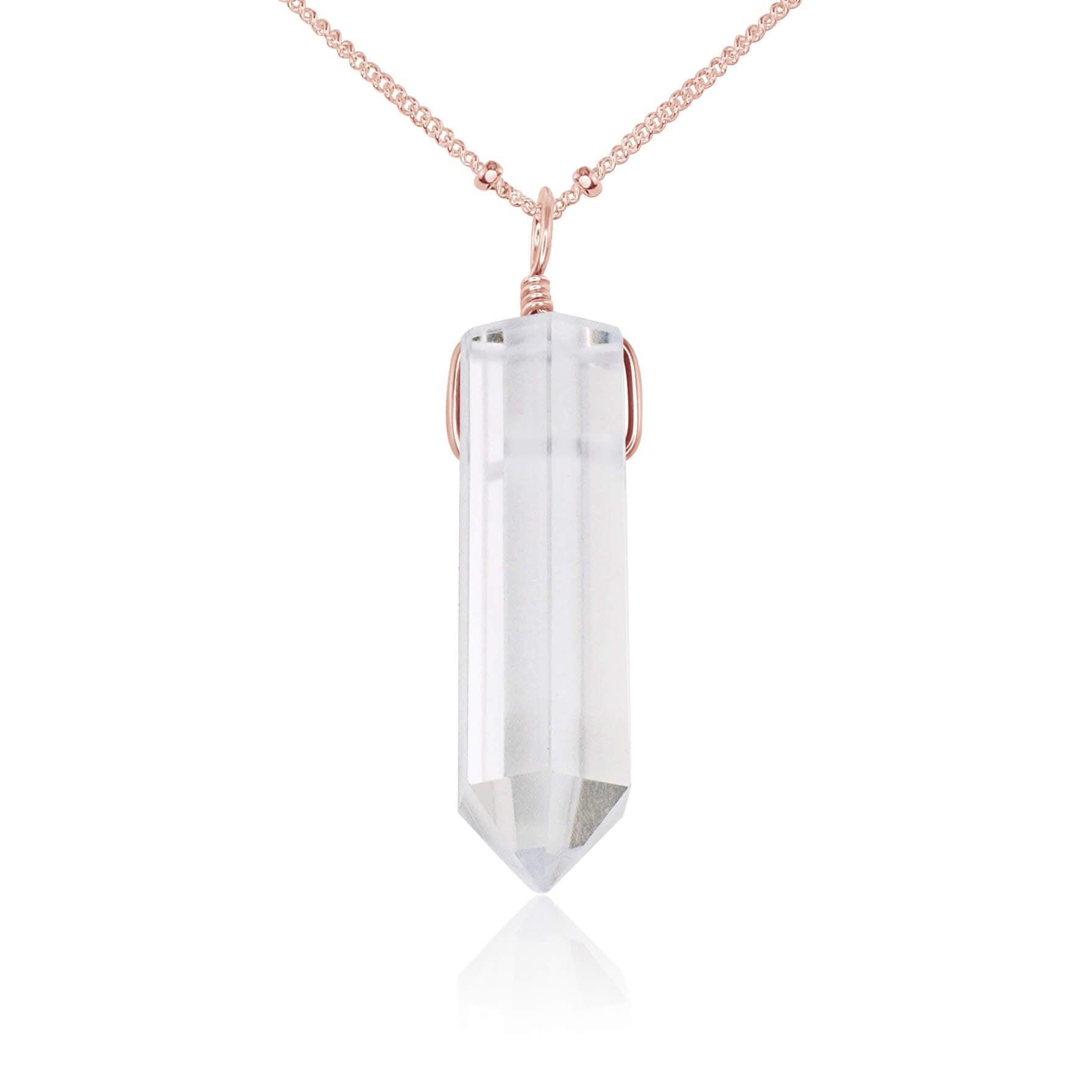 Crystal Quartz Generator Point Pendant Necklace - Crystal Quartz Generator Point Pendant Necklace - 14k Rose Gold Fill / Satellite - Luna Tide Handmade Crystal Jewellery