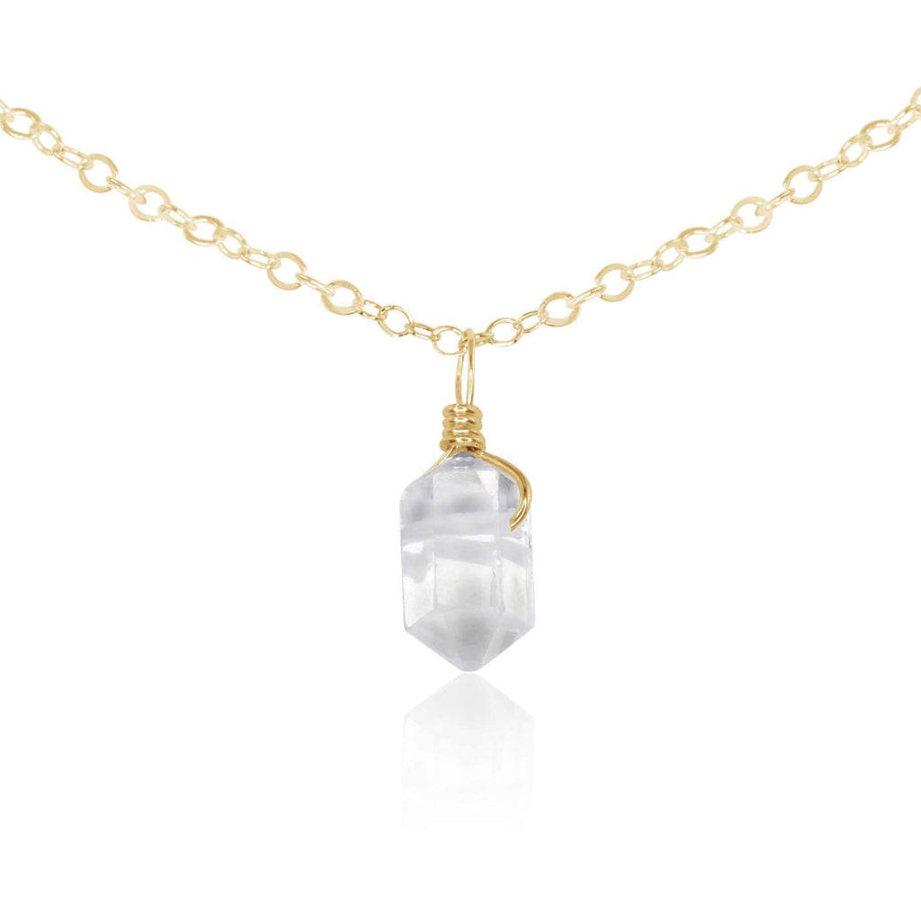 Crystal Quartz Mini Double Terminated Crystal Point Pendant Choker Necklace - Crystal Quartz Mini Double Terminated Crystal Point Pendant Choker Necklace - 14k Gold Fill / Cable - Luna Tide Handmade Crystal Jewellery