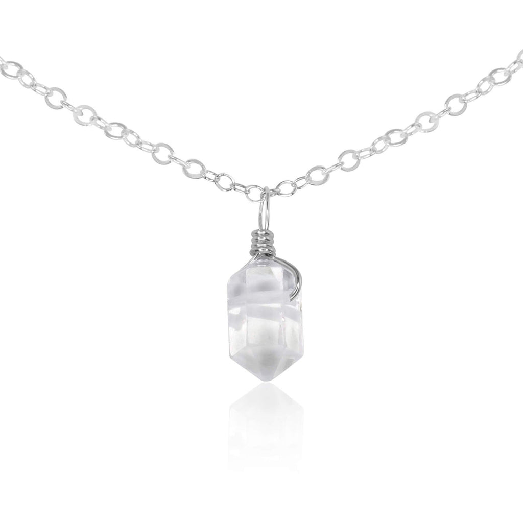 Crystal Quartz Mini Double Terminated Crystal Point Pendant Choker Necklace - Crystal Quartz Mini Double Terminated Crystal Point Pendant Choker Necklace - Sterling Silver / Cable - Luna Tide Handmade Crystal Jewellery