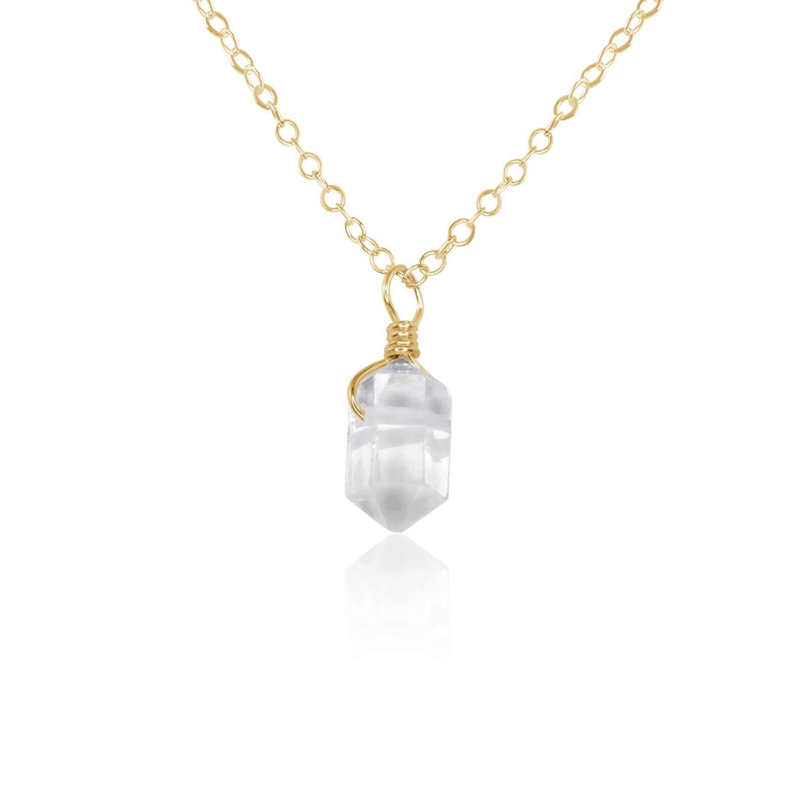 Crystal Quartz Mini Double Terminated Crystal Point Pendant Necklace - Crystal Quartz Mini Double Terminated Crystal Point Pendant Necklace - 14k Gold Fill / Cable - Luna Tide Handmade Crystal Jewellery