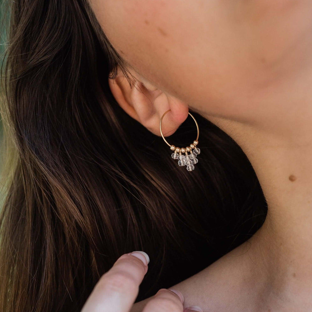 Crystal Quartz Statement Hoop Earrings - Crystal Quartz Statement Hoop Earrings - 14k Gold Fill - Luna Tide Handmade Crystal Jewellery