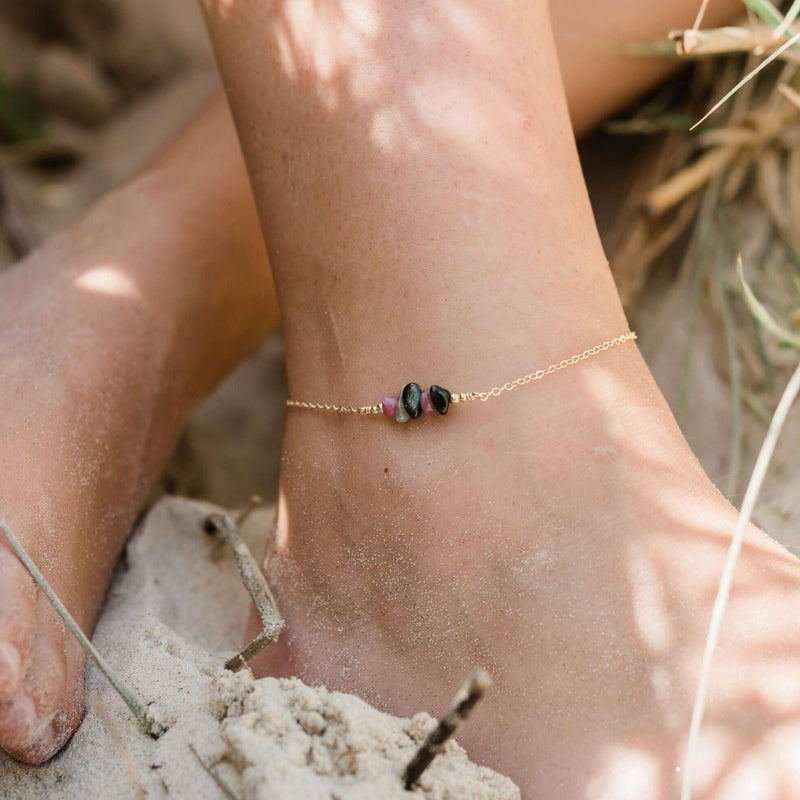 Chip Bead Bar Anklet - 14K Gold Fill - Luna Tide Handmade Jewellery