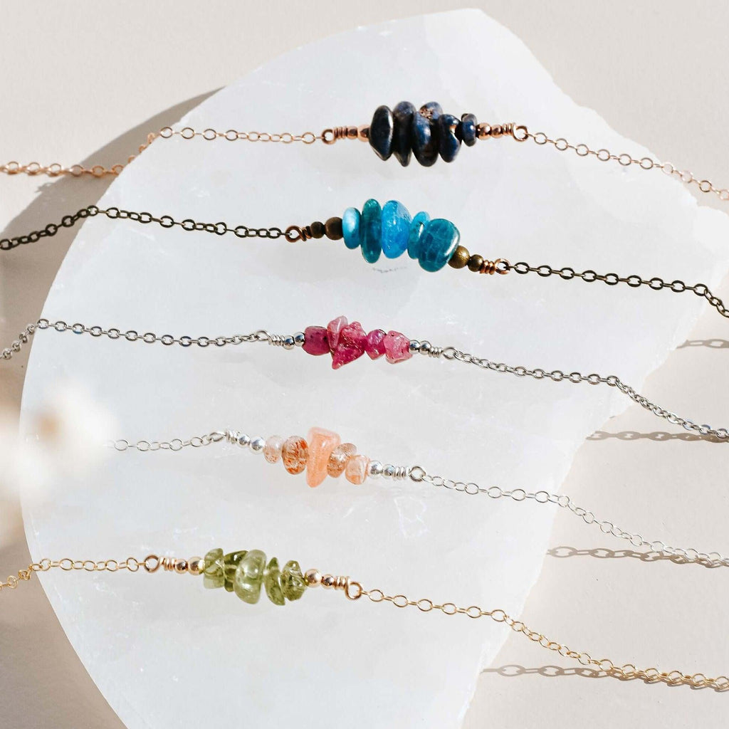 Chip Bead Bar Bracelet - Bronze - Stainless Steel - Sterling Silver - 14K Rose Gold Fill - 14K Gold Fill - Luna Tide Handmade Jewellery